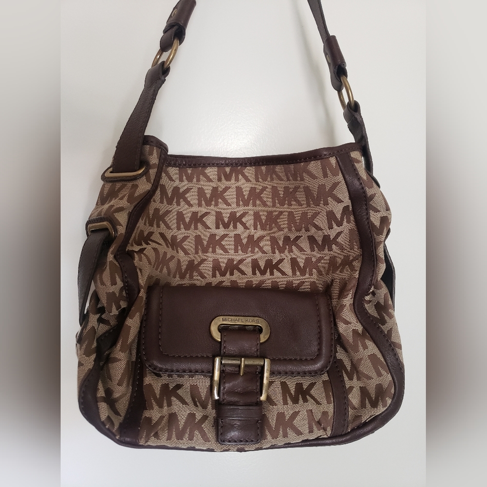 Like New! Michael Kors Signature Jacquard and Leather Hobo Bag. Still Has Tag!